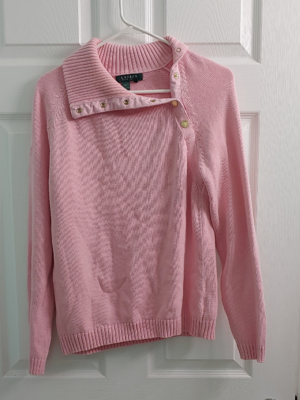 Lauren Ralph Lauren Pink Sweater Button Shawl Neck Preppy Coquette Womens L